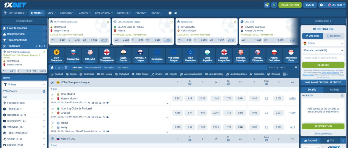 1xBet betting site in Ghana